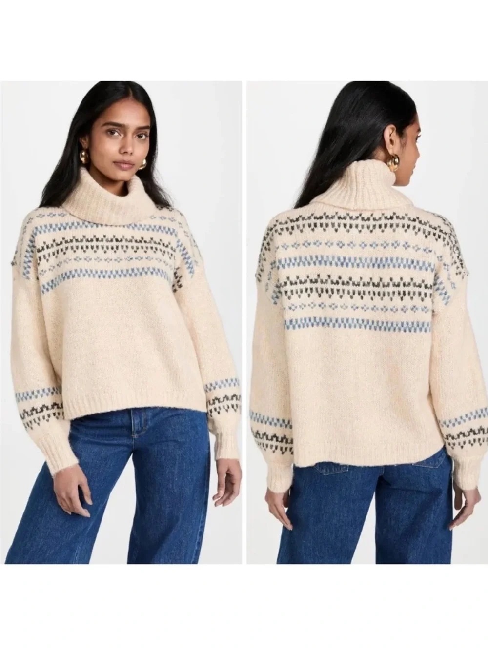 Madewell Somervell Fair Isle Turtleneck Sweater Wool Heather Powder Size XXS